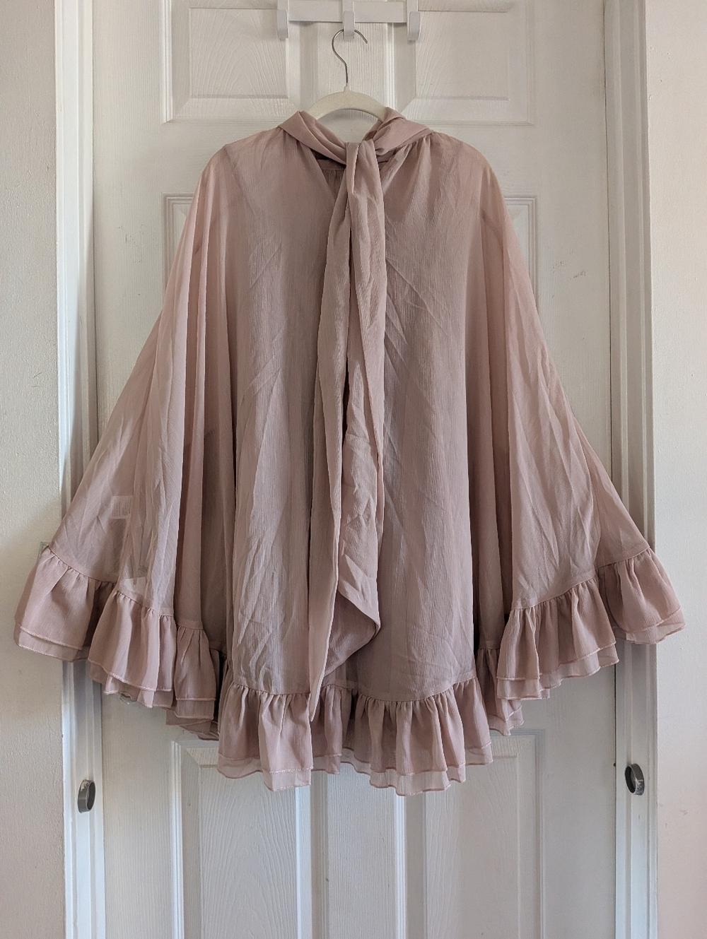 Commense Semi-Sheer Chiffon Ruffle Dress With Outer Cape - Picture 9 of 16
